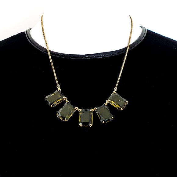 J. Crew Necklace Large Green Emerald Cut Stones - Picture 5 of 8